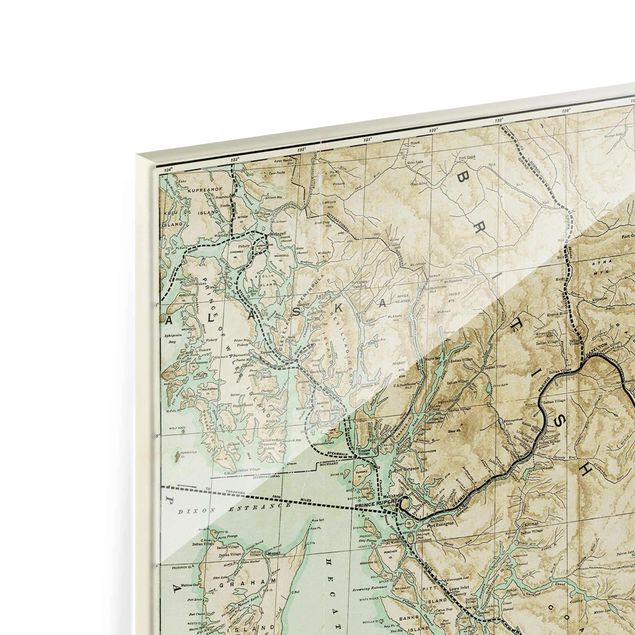 Glasschilderijen Vintage Map British Columbia
