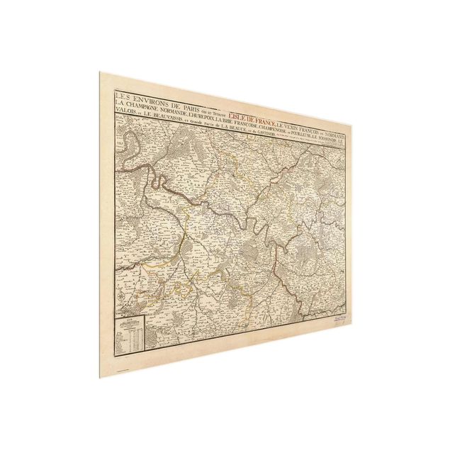 Glasschilderijen Vintage Map France