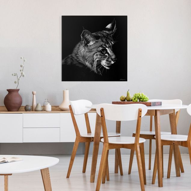 Canvas schilderijen - Vintage Cat on Black Backdrop