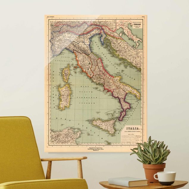 Magnettafel Glas Vintage Map Italy