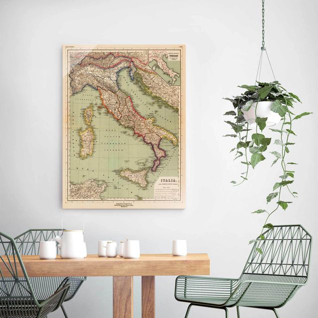Glasschilderijen Vintage Map Italy