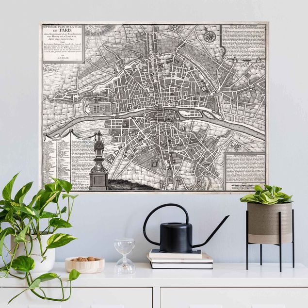 Magnettafel Glas Vintage Map City Of Paris Around 1600