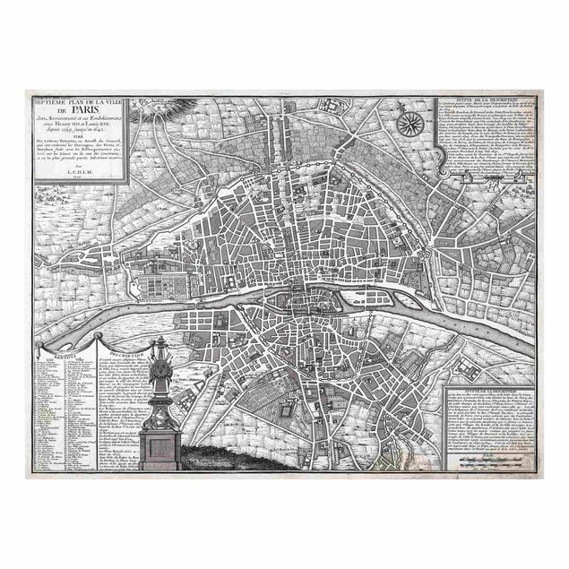 Glasschilderijen Vintage Map City Of Paris Around 1600