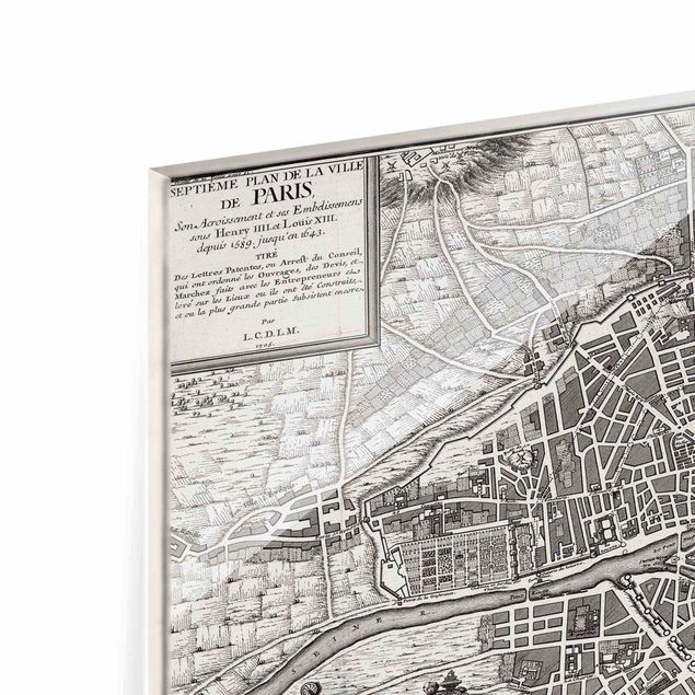 Glasschilderijen Vintage Map City Of Paris Around 1600