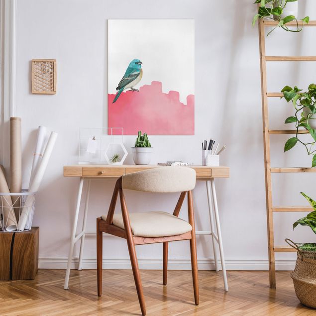 Canvas schilderijen Bird On Pink Backdrop