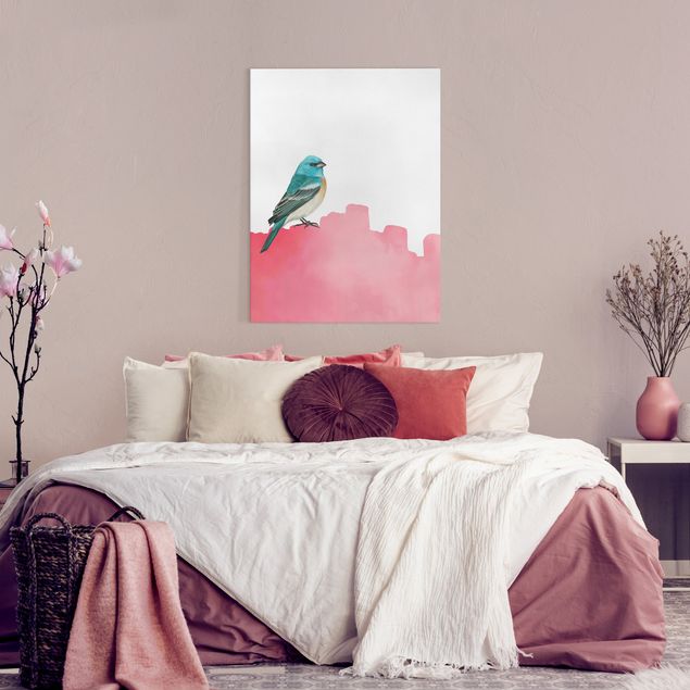 Canvas schilderijen Bird On Pink Backdrop