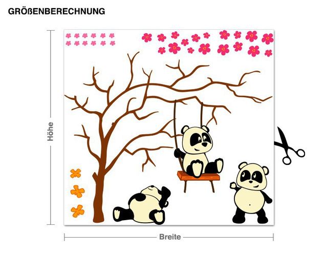 Muurstickers jungle Panda Friends Swinging On A Branch