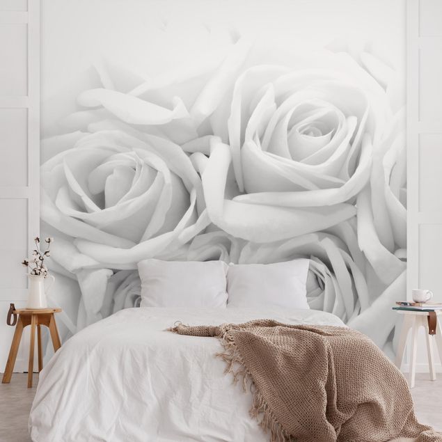 Fotobehang White Roses Black And White