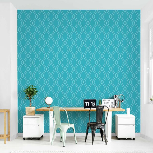 Patroonbehang Wave Retro Style Turquoise