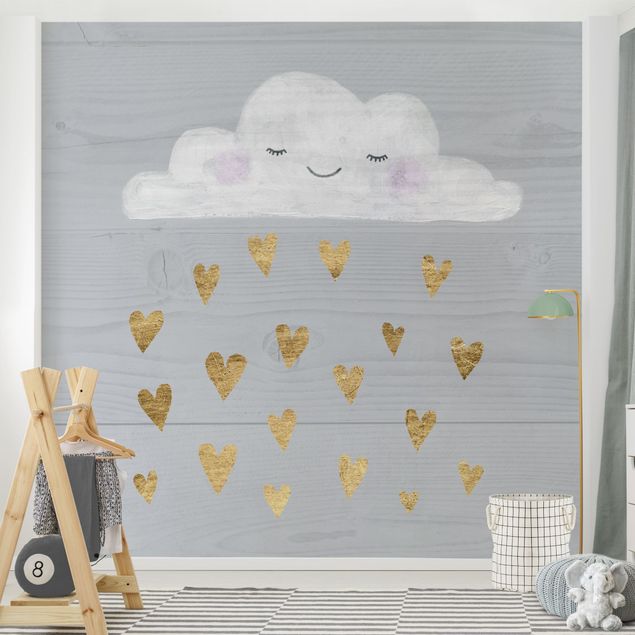 Fotobehang Cloud With Golden Hearts