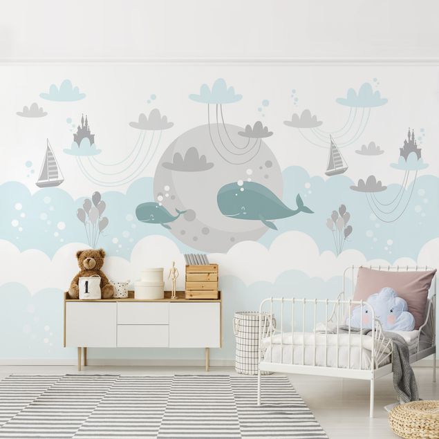 Fotobehang Clouds With Whale And Castle