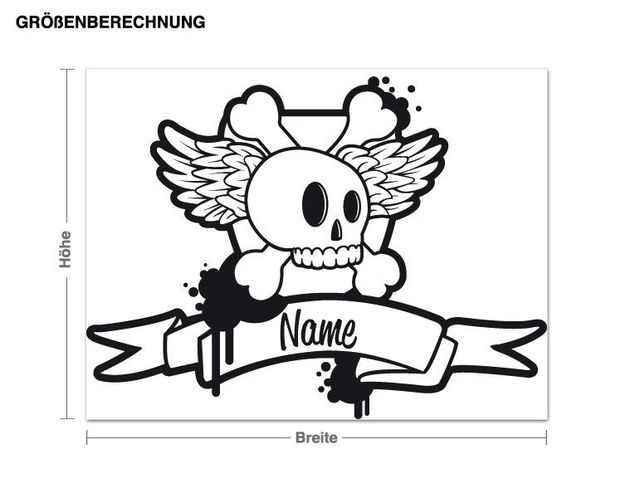 Muurstickers piraten Customised text - Skull with wings