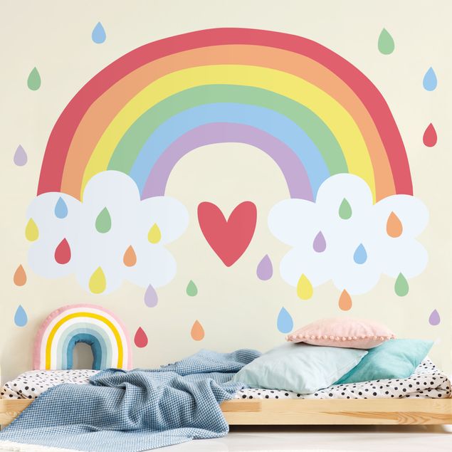 Muurstickers harts XXL Rainbow Heart Colourful