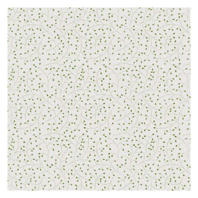 Fotobehang Delicate Branch Pattern With Dots In Green II