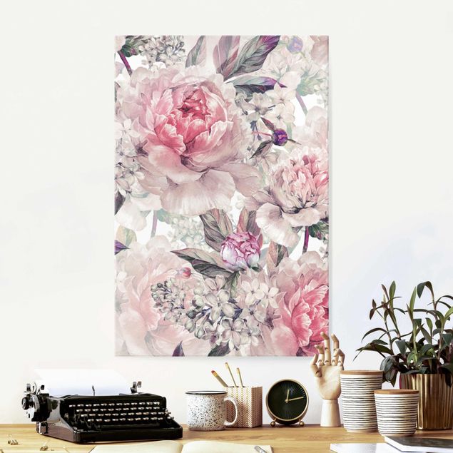 Glas Magnetboard Delicate Watercolour Peony Pattern