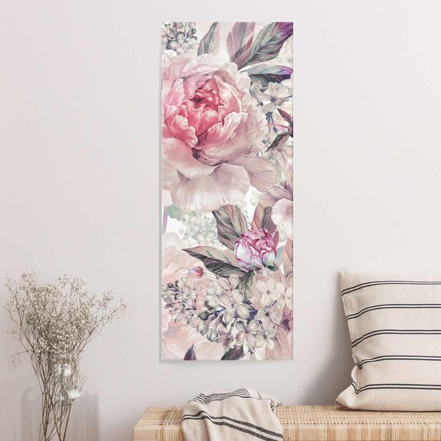 Glas Magnetboard Delicate Watercolour Peony Pattern