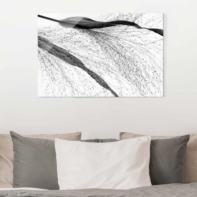 Glas Magnetboard Delicate Reed With Subtle Buds Black And White