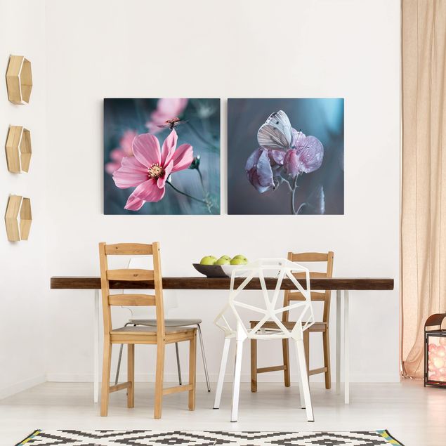 Canvas schilderijen - 2-delig  Butterfly And Ladybug On Flowers