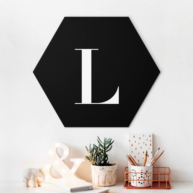 Hexagons Aluminium Dibond schilderijen Letter Serif Black L