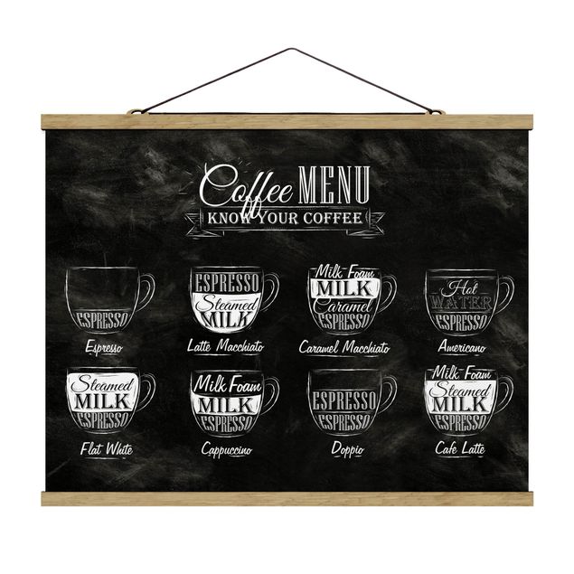 Stoffen schilderij met posterlijst Coffee Varieties Chalkboard