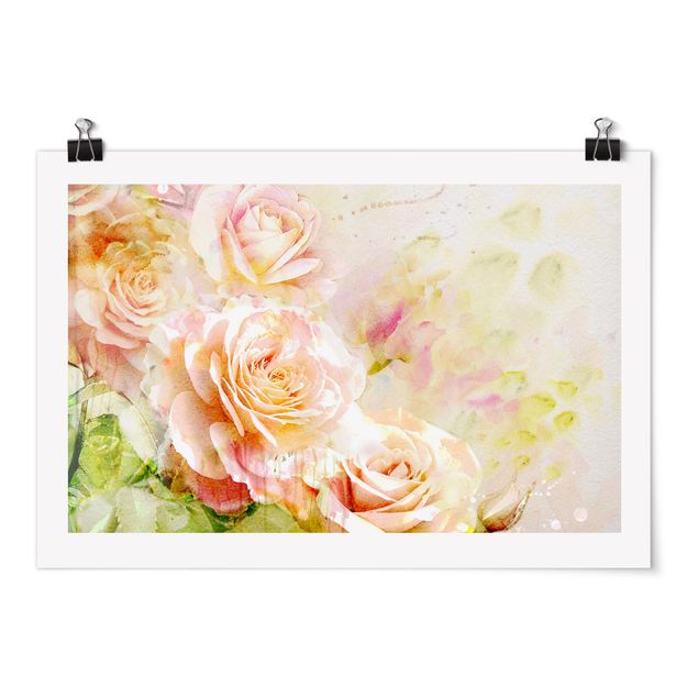 Posters Watercolour Rose Composition