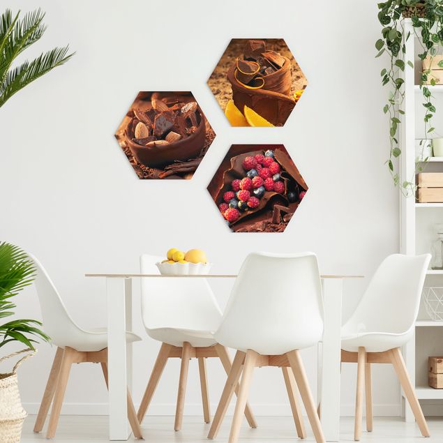 Hexagons Forex schilderijen - 3-delig Chocolate With Fruit And Almonds