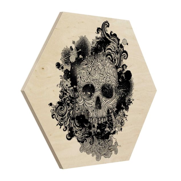Hexagons houten schilderijen Skull