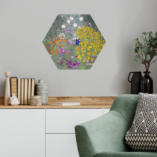 Hexagons Aluminium Dibond schilderijen Gustav Klimt - Cottage Garden