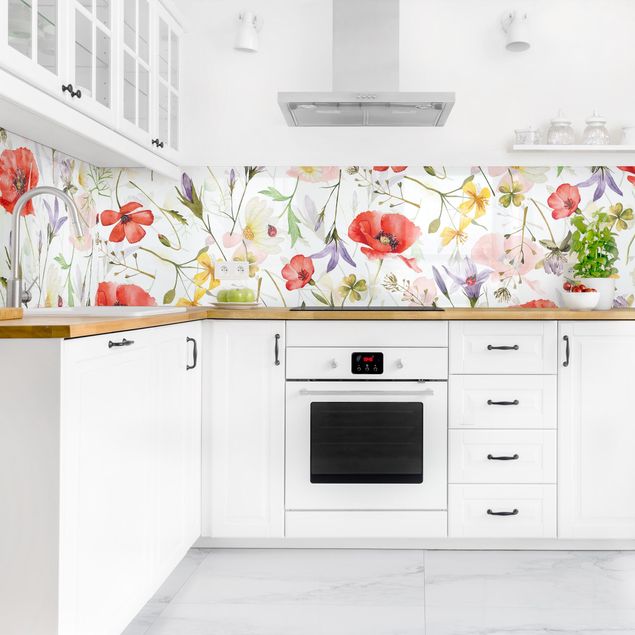 Achterwand voor keuken Ladybird With Poppies In Watercolour