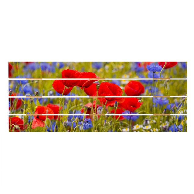 Houten schilderijen op plank Summer Meadow With Poppies And Cornflowers