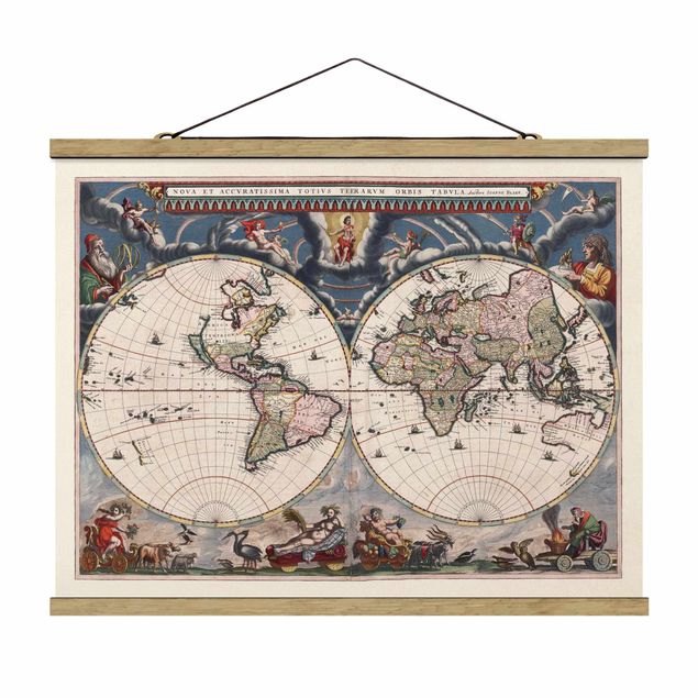 Stoffen schilderij met posterlijst Historic World Map Nova Et Accuratissima Of 1664