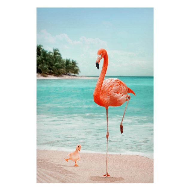 Magneetborden Beach With Flamingo