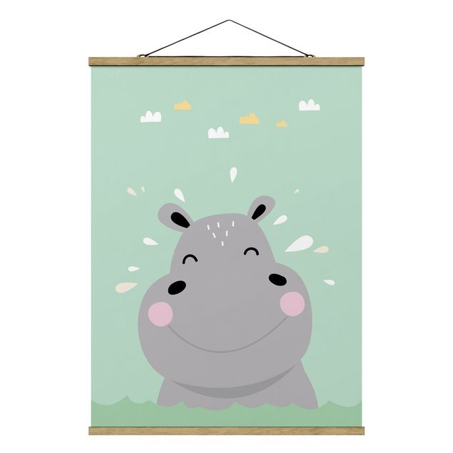 Stoffen schilderij met posterlijst The Happiest Hippo