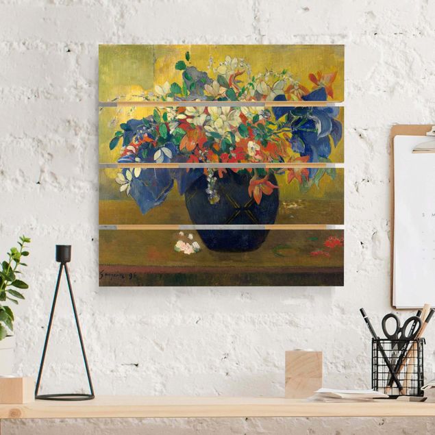 Houten schilderijen op plank Paul Gauguin - Flowers in a Vase