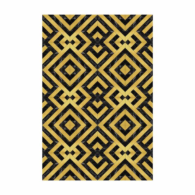 Vloerkleden goud Geometrical Tile Mix Art Deco Gold Black Marble
