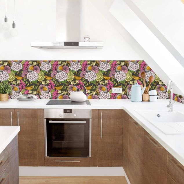 Achterwand voor keuken patroon European Robin With Flowers