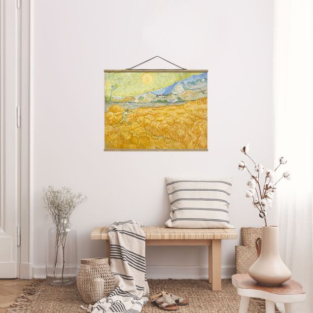 Stoffen schilderij met posterlijst Vincent Van Gogh - The Harvest, The Grain Field