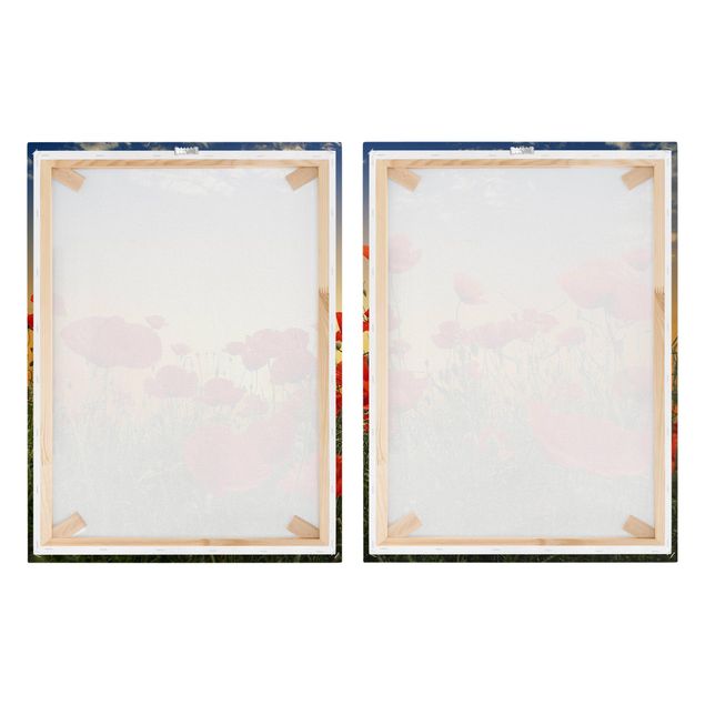 Canvas schilderijen - 2-delig  Poppy Field In Sunset