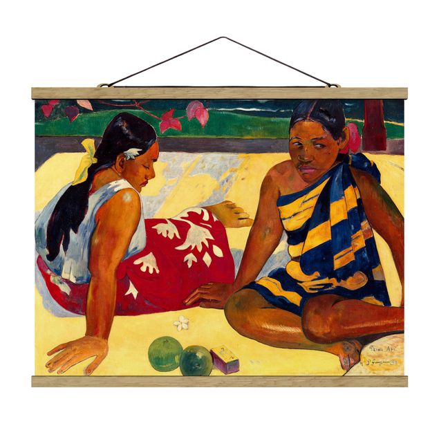 Stoffen schilderij met posterlijst Paul Gauguin - Parau Api (Two Women Of Tahiti)