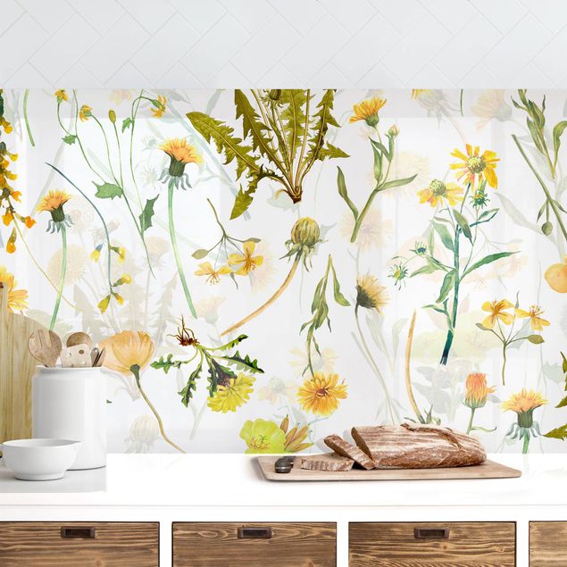 Achterwand voor keuken patroon Yellow Wild Flowers