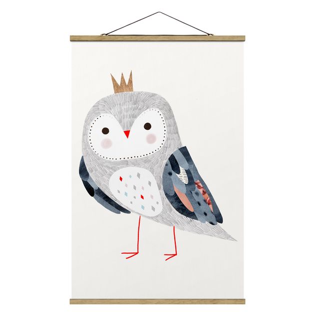 Stoffen schilderij met posterlijst Crowned Owl Light