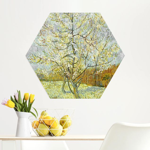 Hexagons Aluminium Dibond schilderijen Vincent van Gogh - Flowering Peach Tree