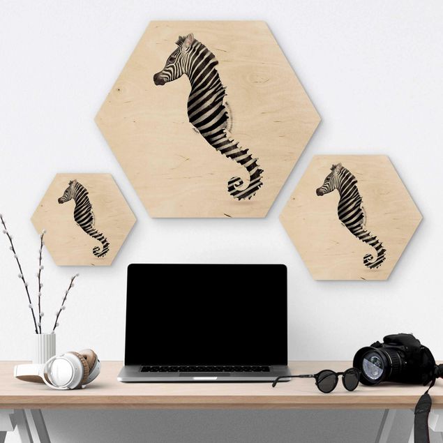Hexagons houten schilderijen Seahorse With Zebra Stripes