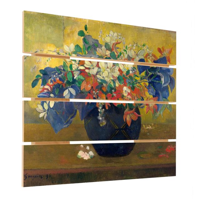 Houten schilderijen op plank Paul Gauguin - Flowers in a Vase