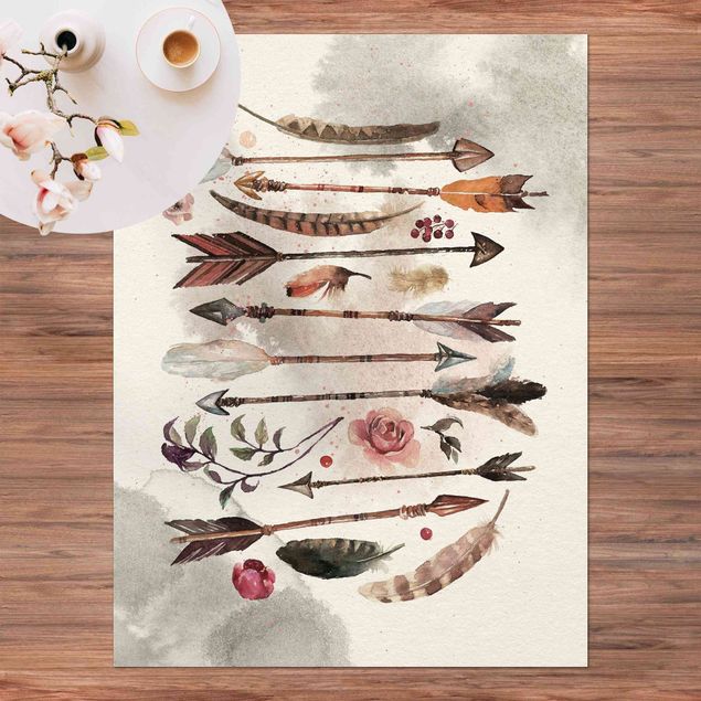 moderne vloerkleden Boho Arrows And Feathers - Watercolour