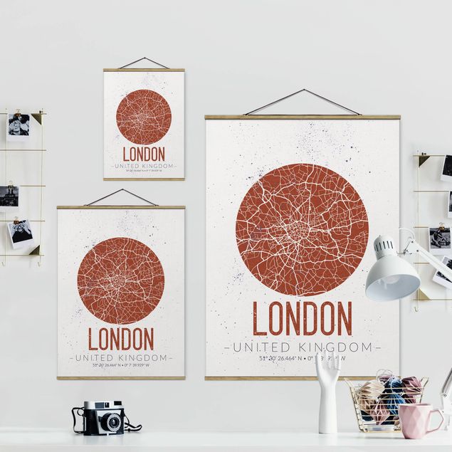 Stoffen schilderij met posterlijst City Map London - Retro