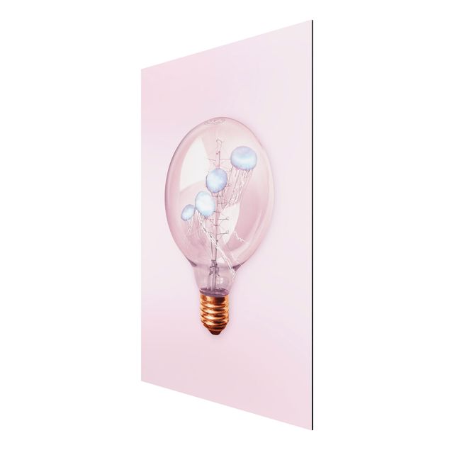 Aluminium Dibond schilderijen Light Bulb With Jellyfish