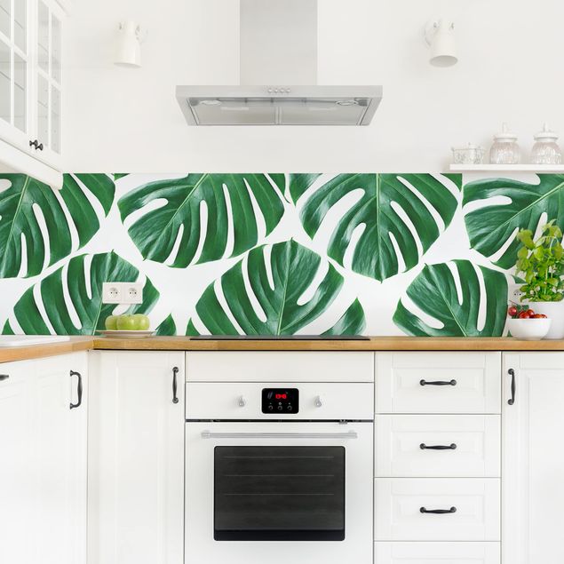 Achterwand voor keuken patroon Tropical Green Leaves Monstera