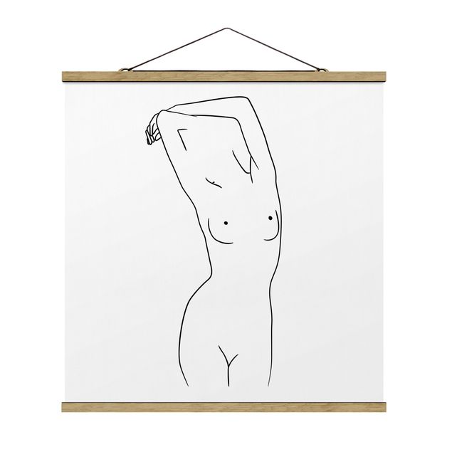 Stoffen schilderij met posterlijst Line Art Nude Black And White