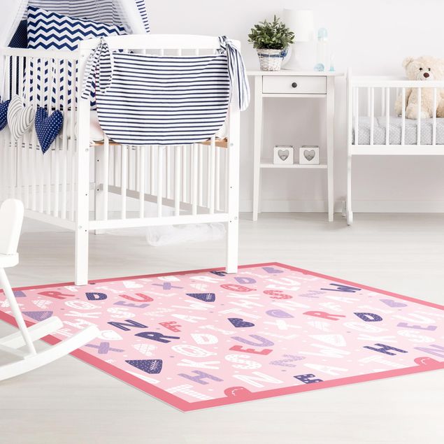 grote vloerkleden Alphabet With Hearts And Dots In Light Pink With Frame